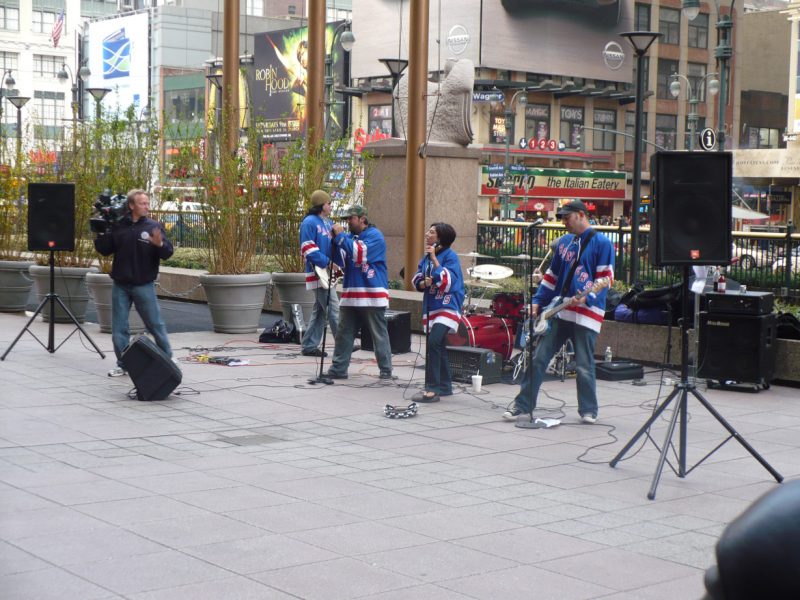 A band playing at a Rangers game