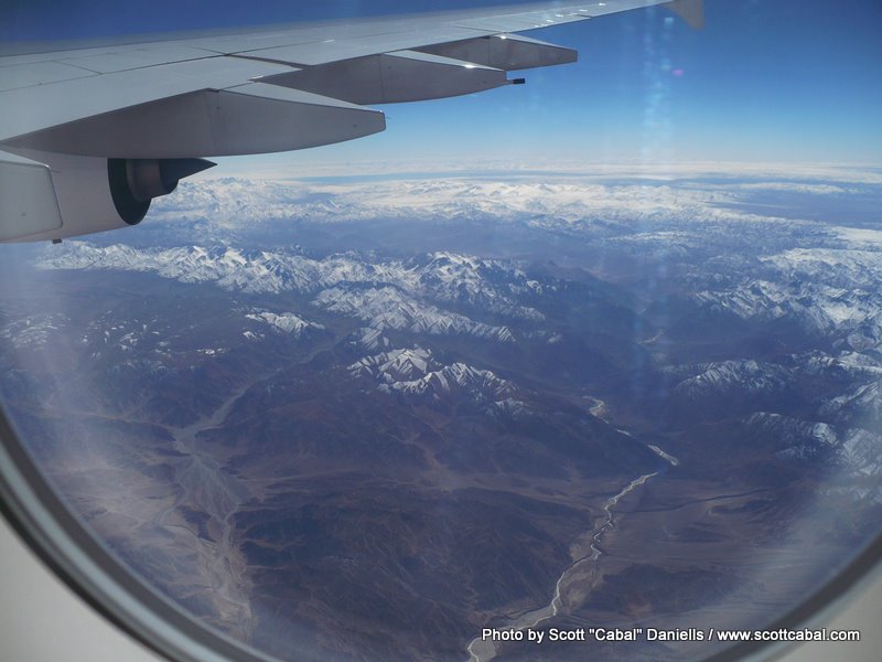 Flying over Tibet en route to Beijing