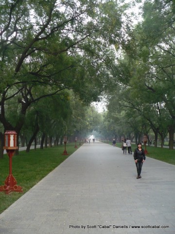 Walking through the Temple of Heaven gardens on the way out