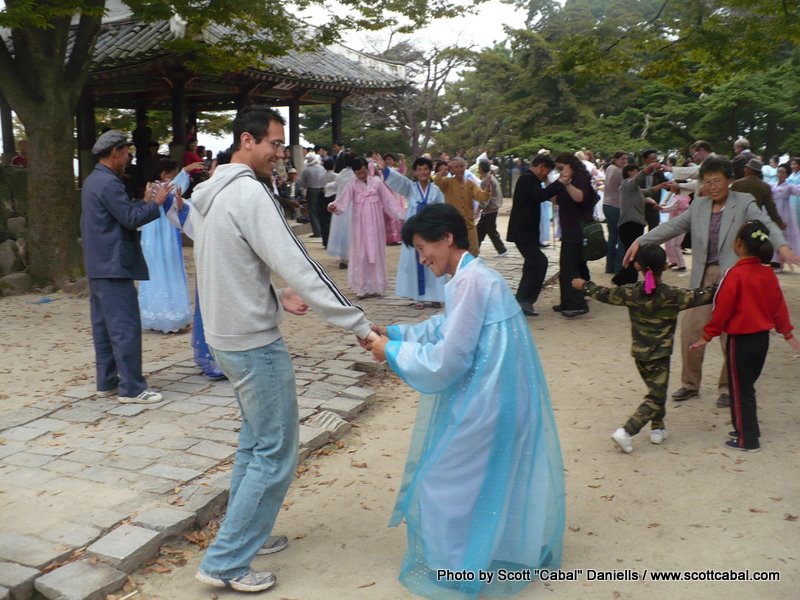 Dancing with the locals in Kaesong