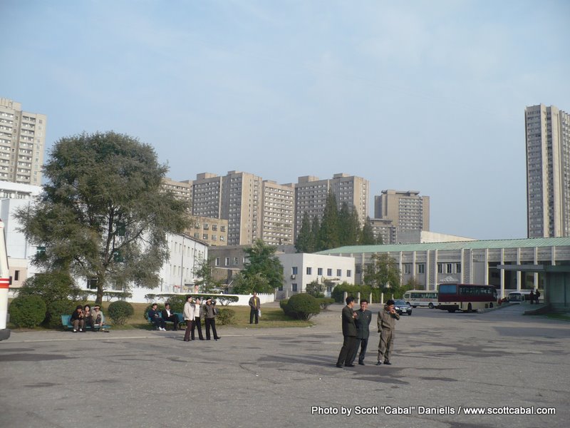 Apartment buildings behind the Pyongyang Military Circus