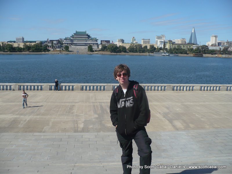 Me overlooking the Taedong River looking towards Kim il-Sung Square