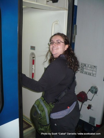 Vanessa reboarding the train back to Beijing