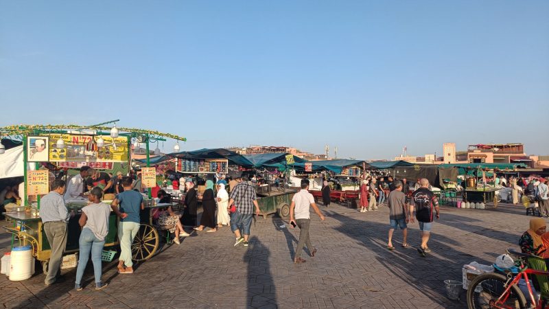A photo of stalls in Jemaa el-Fnaa, in the centre of Marrakech